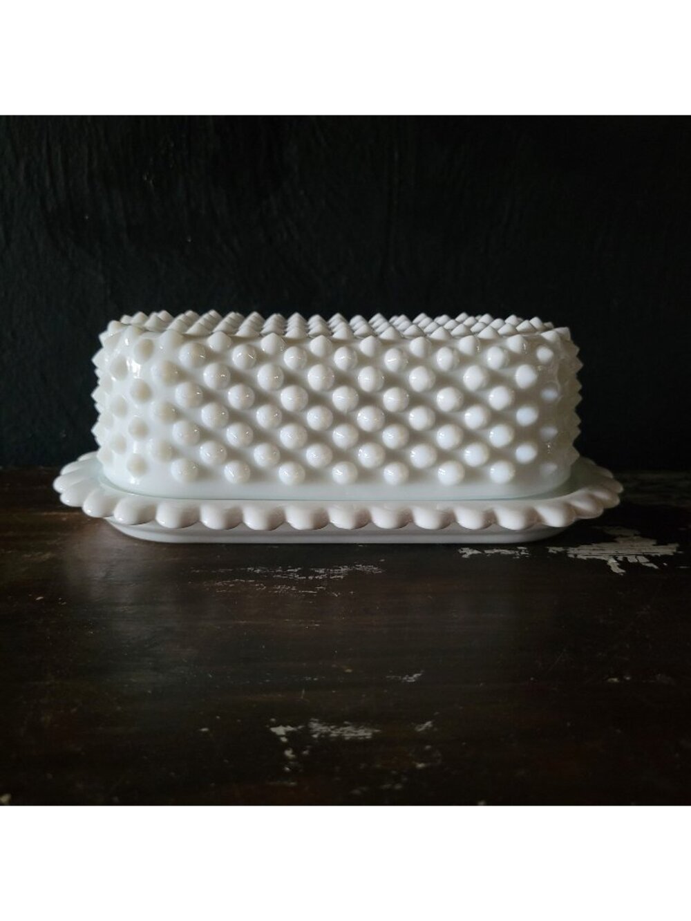 Vintage Fenton Hobnail Milk Glass Covered Butter Dish with Original Sticker